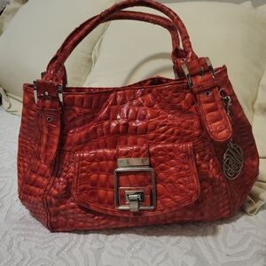 White House Black Market Shoulder Bag with Gold Accents Like New Red Pebbled